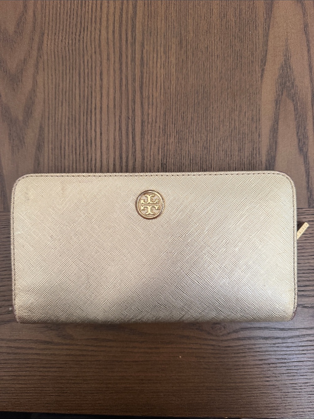 Tory Burch Metallic Gold Zip Around Wallet